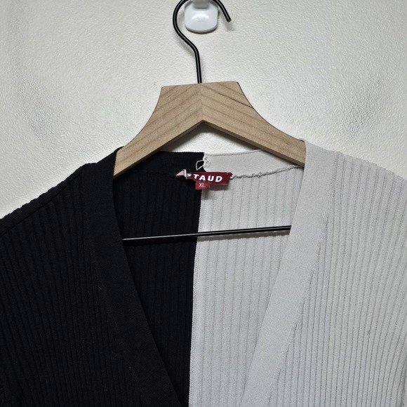 STAUD Shoko Sweater‎ Cardigan Dress Black Beige Ribbed Long Sleeve Colorblock XL - Picture 2 of 7